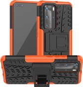 Voor Huawei P40 Pro Tire Texture Shockproof TPU + PC beschermhoes met houder (oranje)