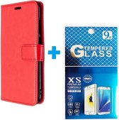 Motorola One Macro cover book case + 2 pièces Glas Screenprotector rouge