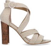 Manfield - Dames - Off white sandalen met kurk hak - Maat 42