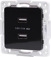 Wandcontactdoos - Aigi Jura - Inbouw - Vierkant - Kunststof - 2-voudig USB Aansluiting - Zwart - BSE
