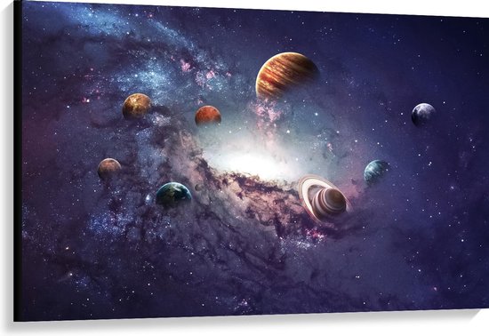 Canvas  - Planetenstelsel in de Ruimte - 120x80cm Foto op Canvas Schilderij (Wanddecoratie op Canvas)
