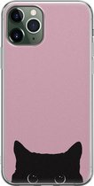 iPhone 11 Pro Max hoesje - Zwarte kat - Soft Case Telefoonhoesje - Print - Roze