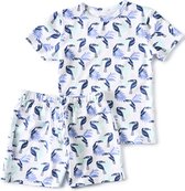 Little Label Pyjama Jongens Maat 86 - Wit, Blauw, Mint - Zachte BIO Katoen - Shortama - 2-delige zomer pyama jongens - Toekanprint