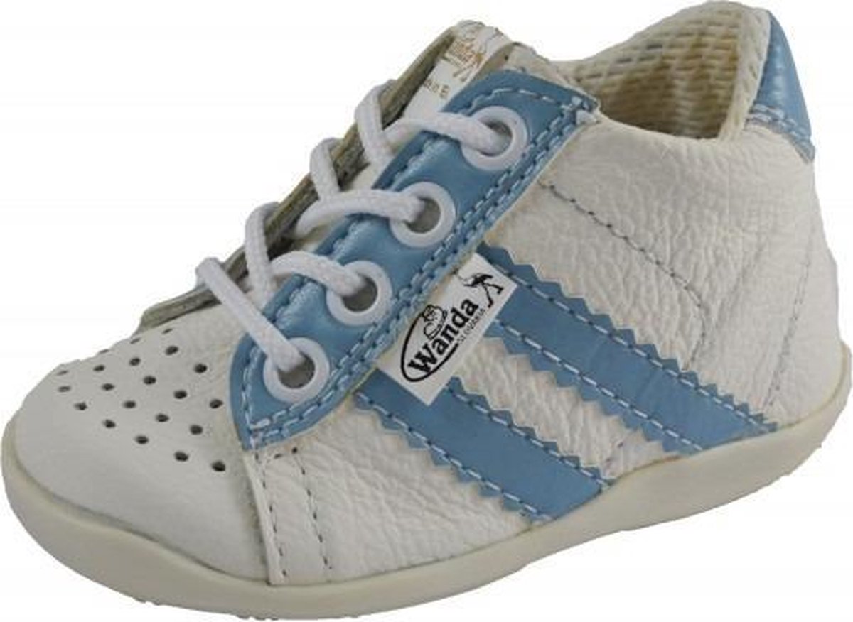 Wanda Leren schoenen wit lichtblauw jongen eerste stapjes babyschoenen flexibel sneakers