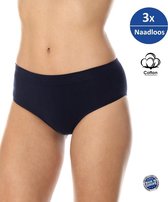 Brubeck Dames Ondergoed Slip Midi - Naadloos Elastisch Katoen 3-Pack - Marineblauw XL