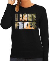 Tekst sweater I love foxes met dieren foto van een vos zwart voor dames - cadeau trui vossen liefhebber XL