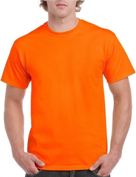 Set van 2x stuks fel oranje basic shirt voor volwassenen - 100% katoen, maat: XL
