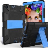 Schokbestendige tweekleurige siliconen beschermhoes met houder voor Galaxy Tab A 10.1 (2019) / T510 (zwart + blauw)