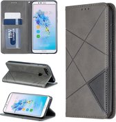 Ruit textuur horizontale flip magnetische lederen tas met houder en kaartsleuven voor Huawei Honor 7A / Y6 (2018) (grijs)