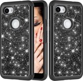 Glitter poeder contrast huid schokbestendig siliconen + pc-beschermhoes voor Google Pixel 3A (zwart)