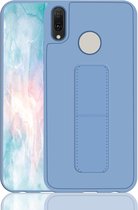 Voor Huawei Y9 (2019) schokbestendige pc + TPU beschermhoes met polsband en houder (blauw)