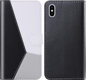 Voor iPhone XS Max Tricolor stiksels Horizontaal Flip TPU + PU lederen tas met houder & kaartsleuven & portemonnee (zwart)