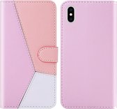 Voor iPhone XS Max Tricolor stiksels Horizontaal Flip TPU + PU lederen tas met houder & kaartsleuven & portemonnee (roze)
