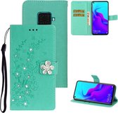 Voor Huawei Mate 30 Lite Plum Blossom Pattern Diamond Encrusted Leather Case met houder & kaartsleuven & portemonnee (groen)