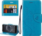 Voor BQ Aquaris X5 Plus Vlinders Love Flowers Embossing Horizontale Flip Leather Case met houder & kaartsleuven & Wallet & Lanyard (blauw)