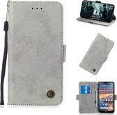 Voor Nokia 4.2 retro horizontale flip pu lederen tas met kaartsleuven en houder (grijs)