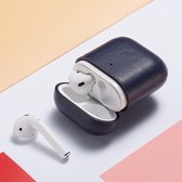 Echt lederen oortelefoon beschermhoes voor Apple AirPods 1/2 (blauw)