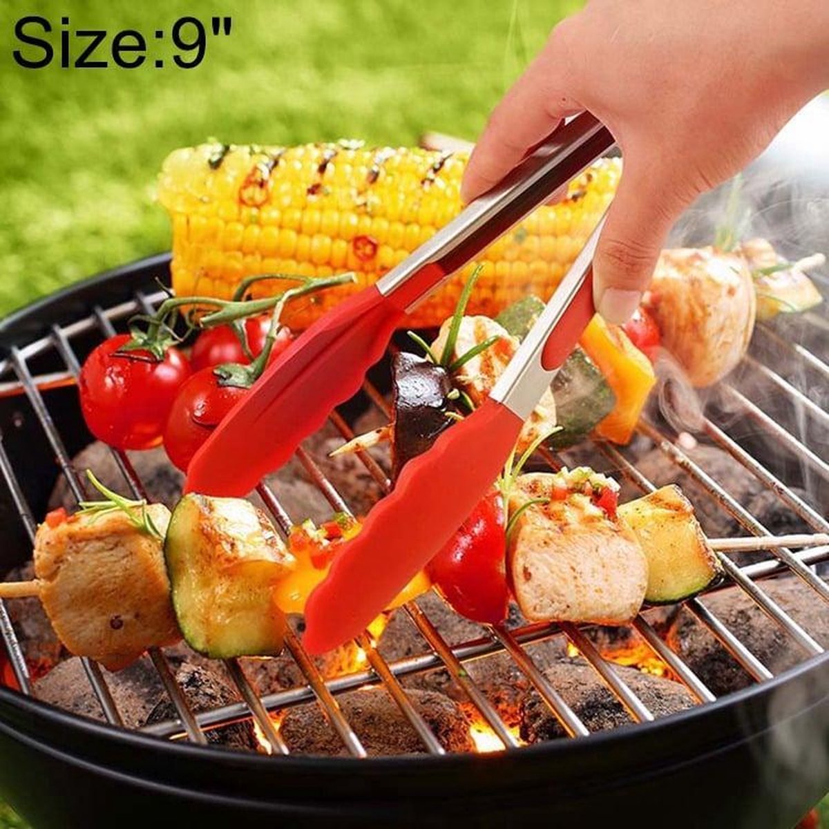 9 inch siliconen antislip voedsel brood barbecue BBQ clip tang keukengereedschap (rood)