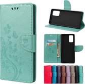 Voor Samsung Galaxy Note20 Butterfly Flower Embossing Horizontale Flip lederen tas met houder & kaartsleuven & portemonnee (groen)