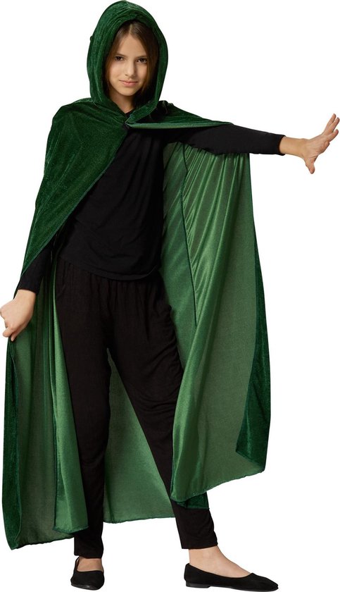 dressforfun - Mystieke fluwelen cape groen 116 cm - verkleedkleding kostuum halloween verkleden feestkleding carnavalskleding carnaval feestkledij partykleding - 301850