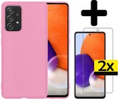 Samsung A72 Hoesje Met 2x Screenprotector - Samsung Galaxy A72 Case Cover - Siliconen Samsung A72 Hoes Met 2x Screenprotector - Licht Roze