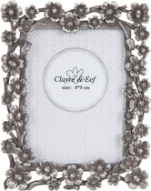 Clayre & Eef Fotolijst 9*2*12 cm / 6*9 cm Zilverkleurig Ijzer Bloemen Rechthoek Fotokader Wissellijst