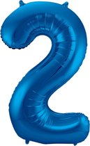 Ballon Cijfer 2 Jaar Blauw 70Cm Verjaardag Feestversiering Met Rietje