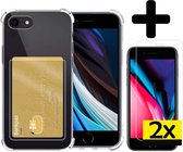 Hoesje Geschikt voor iPhone SE 2020 Hoesje Case Pashouder Cover Siliconen Met 2x Screenprotector - Hoes Geschikt voor iPhone SE (2020) Hoesje Met Kaarthouder- Transparant