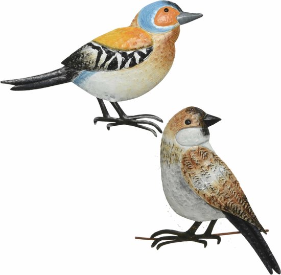 Decoratie vogels/muurvogels Vink en Mus voor in de tuin 38 cm - Tuinvogels dierenbeelden