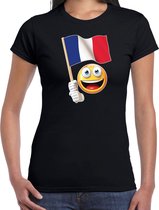 Frankrijk supporter / fan emoticon t-shirt zwart voor dames L