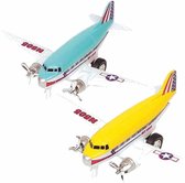 Speelgoed propellor vliegtuigen setje van 2 stuks geel en blauw 12 cm - Vliegveld maken spelen voor kinderen