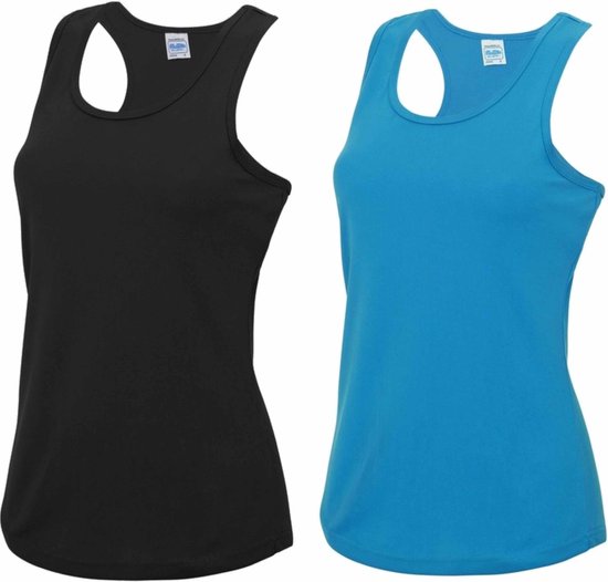 Foto: Voordeelset blauw en zwart sport singlet voor dames in maat medium dameskleding sport shirts