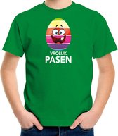 Paasei vrolijk Pasen t-shirt / shirt - groen - kinderen - Paas kleding / outfit XS (110-116)