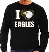 I love eagles trui met dieren foto van een amerikaanse zeearend zwart voor dames - cadeau sweater adelaars liefhebber M