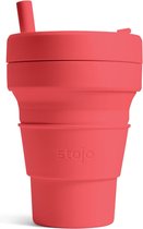 Stojo - 470 ml - Koffiebeker to go - Rood - Travel Mug - Beker met Rietje - Opvouwbaar