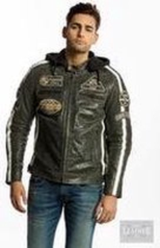 Urban 5884® - Fifty Eight - Heren Motorjas - Rund Leer- Breaker Grey - Vintage - Hoodie - Maat S
