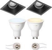 PHILIPS HUE - LED Spot Set GU10 - White Ambiance - Bluetooth - Luxino Zano Pro - Inbouw Vierkant - Mat Zwart - Kantelbaar - 93mm