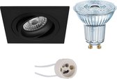 OSRAM - LED Spot Set - Parathom PAR16 930 36D - Luxino Borny Pro - GU10 Fitting - Dimbaar - Inbouw Vierkant - Mat Zwart - 3.7W - Warm Wit 3000K - Kantelbaar - 92mm