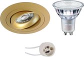 PHILIPS - LED Spot Set - MASTER 927 36D VLE - Luxino Alpin Pro - GU10 Fitting - DimTone Dimbaar - Inbouw Rond - Mat Goud - 4.9W - Warm Wit 2200K-2700K - Kantelbaar - Ø92mm