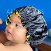 Zwarte / Gele Satijnen Slaapmuts voor Kinderen van 3-7 jaar / Kinder Hair Bonnet / Haar bonnet van Satijn / Satin bonnet