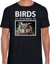 Dieren foto t-shirt Uil - zwart - heren - birds of the world - cadeau shirt Uilen liefhebber M