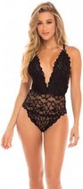 Kanten Body Met Sexy Achterkant - Zwart - Dames Lingerie - S/M - Body - Zwart - Discreet verpakt en bezorgd