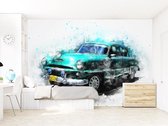 Professioneel Fotobehang Oldtimer blauw - blauw - Sticky Decoration - fotobehang - decoratie - woonaccesoires - inclusief gratis hobbymesje - 325 cm breed x 220 cm hoog - in 7 verschillende f