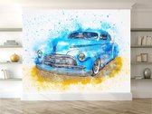 Professioneel Fotobehang Oldtimer lichtblauw - licht blauw - Sticky Decoration - fotobehang - decoratie - woonaccesoires - inclusief gratis hobbymesje - 562 cm breed x 380 cm hoog - in 7 vers