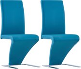 vidaXL Eetkamerstoelen met zigzag-vorm 2 st kunstleer blauw