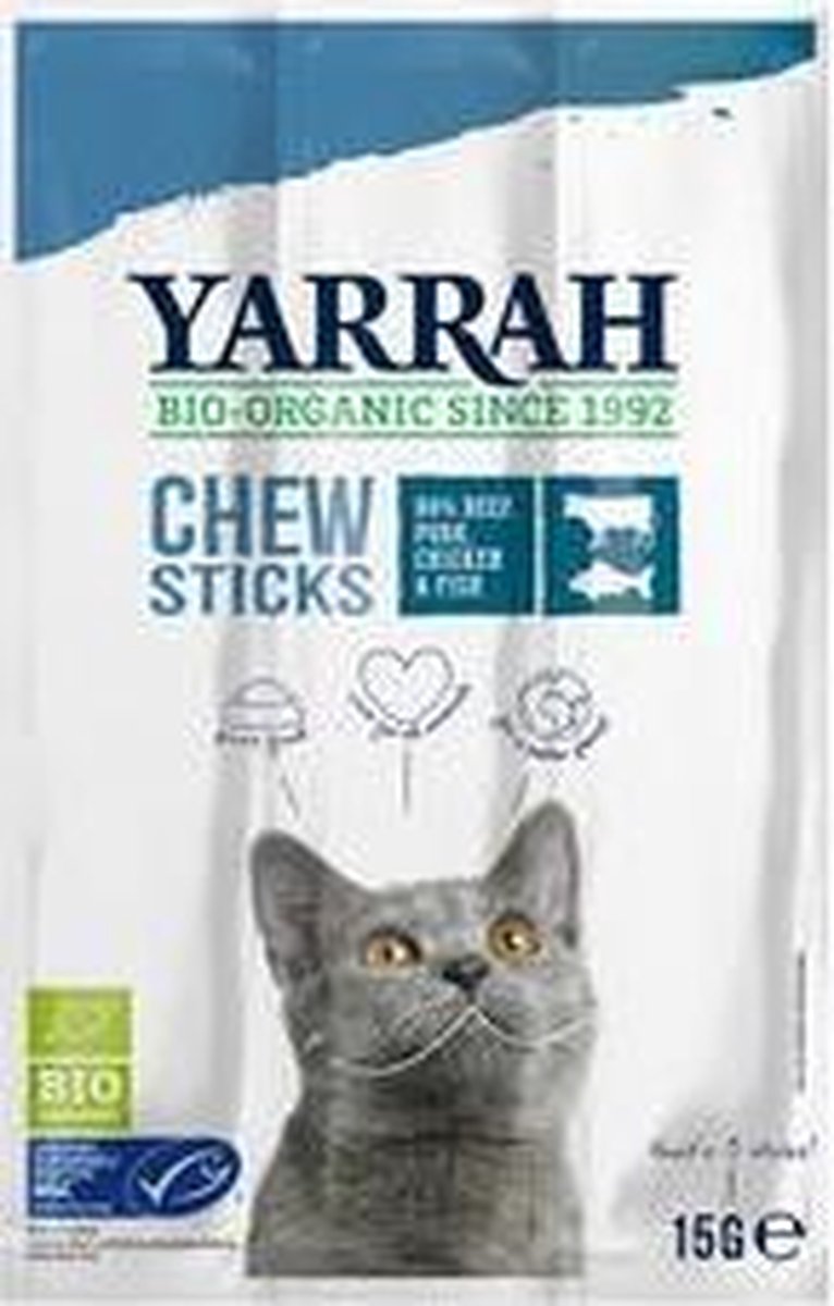 Yarrah - Kattensnack Chew Stick met Vis Bio - 25 x 15 g