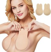 Trendfield Plak BH met Push Up | Onzichtbaar, Herbruikbaar & Liftend Effect | Tepel Cover Strapless Bunny Model - Beige maat S