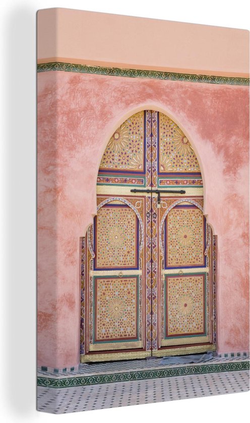 Canvas Schilderij Deur - Marrakesh - Roze - 60x90 cm - Wanddecoratie