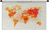 Wandkleed Trendy wereldkaarten - Wereldkaart van verf in zonsondergang kleuren Wandkleed katoen 60x40 cm - Wandtapijt met foto