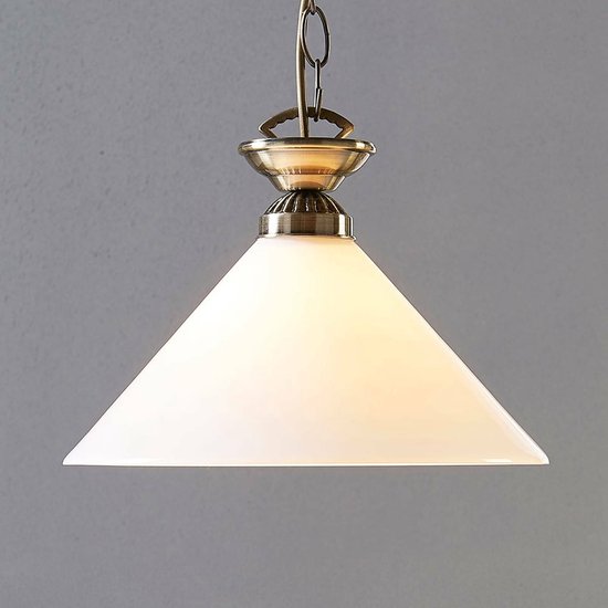 Lindby - hanglamp - 1licht - glas, metaal - E27 - opaalwit glanzend, oud-messing